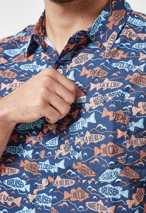 Camisa Azul-Celeste-Naranja Columbia Super Slack Tide