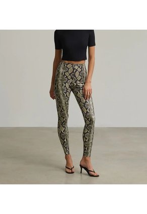 Faux Leather Animal Legging Olive Snake
