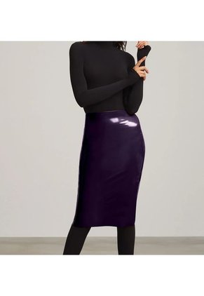 Faux Patent Leather Midi Skirt Morada