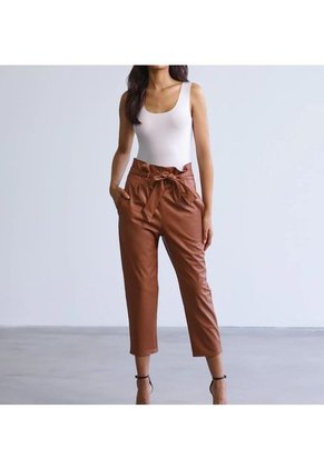 Faux Leather Paperbag Pants Cocoa