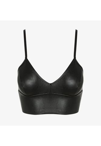 Faux Leather Longline Bralette Negro Commando