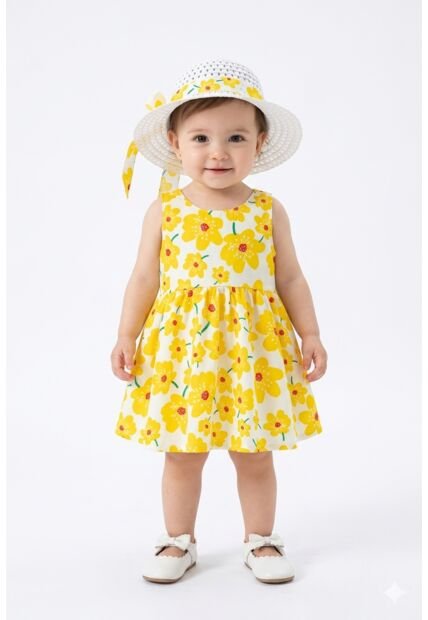 Vestido Infantil Estampado Con Pava  Verano Gratis Sombrero