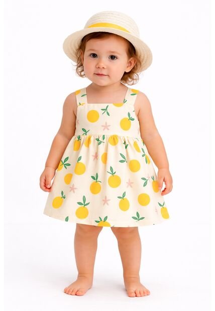 Vestido Niña Verano Con Sombrero Estampado Frutas
