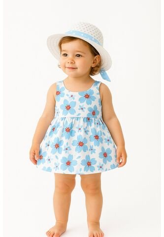 Vestido Niña Con Diseño Floral + Pava – Muy Chic Comprastao