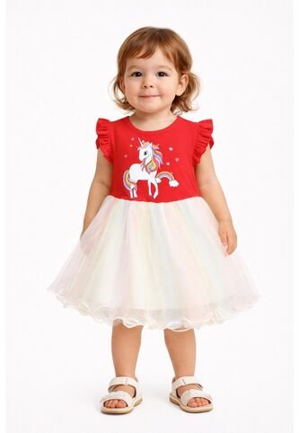 Vestido De Verano Con Estampado De Dibujos Animados Y Mangas Voladoras Para Niñas Unicornio Comprastao