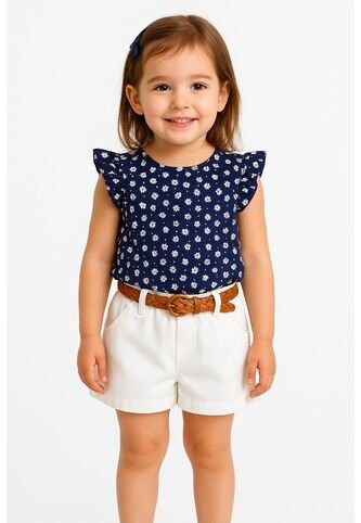 Conjunto Niñas Sin Mangas Floral Pantalón Corto Con Cinturón Comprastao