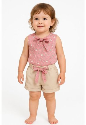 Niñas Cortos Pantalones Con Cinturón Y Blusa Conjuntos Ropa Vestir