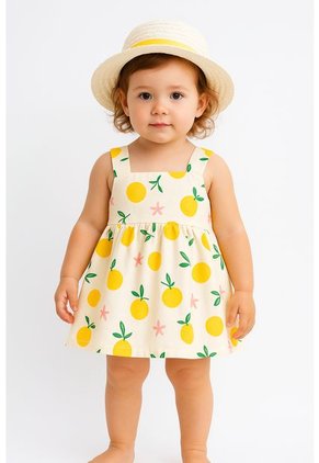 Vestido Niña Verano Con Sombrero Estampado Frutas