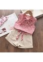 Niñas Cortos Pantalones Con Cinturón Y Blusa  Conjuntos Ropa Vestir de Comprastao