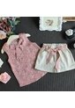 Niñas Cortos Pantalones Con Cinturón Y Blusa  Conjuntos Ropa Vestir de Comprastao