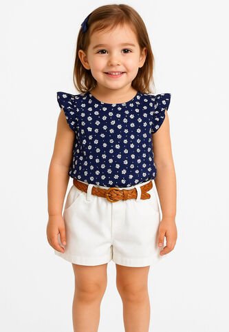Conjunto Niñas Sin Mangas Floral Pantalón Corto Con Cinturón Comprastao