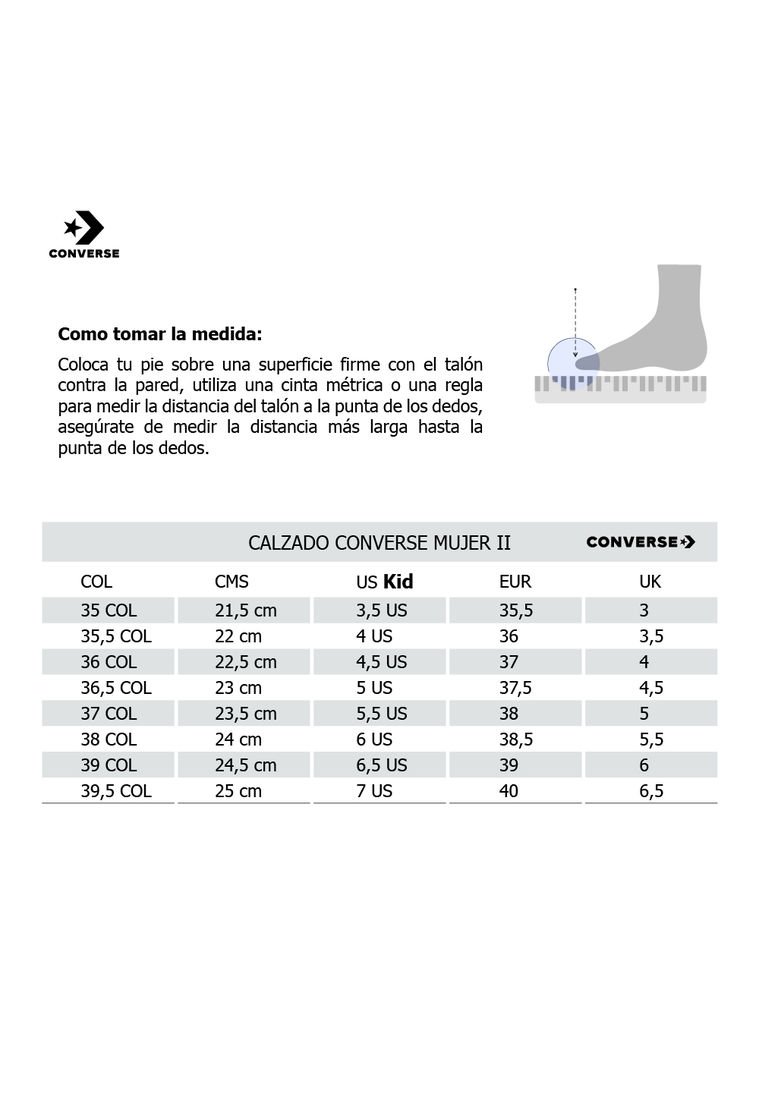Converse Guia Tallas Converse Plataforma Chuck Taylor Tallas