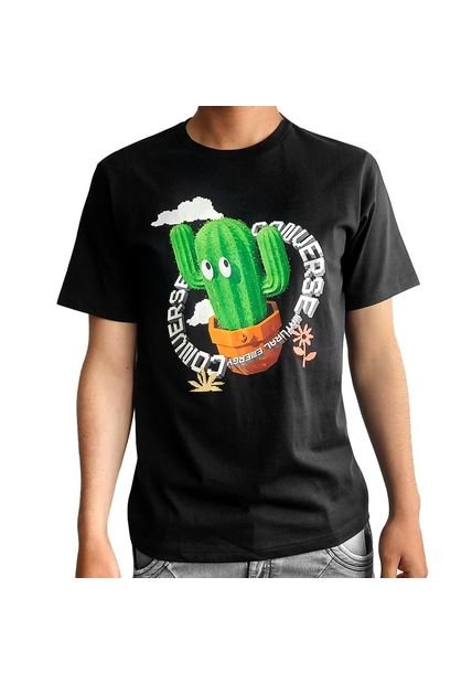 Camiseta Converse Animated Cactus Unisex-Negro