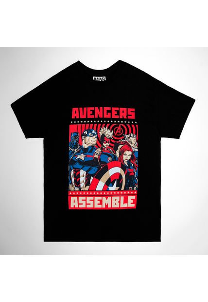 Camiseta Marvel Negra Avengers Assemble