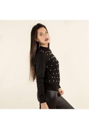 Buzo Negro, Estilo En Rombos Con Perlas De Mujer COSMOS 101006