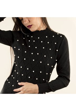 Buzo Negro, Estilo En Rombos Con Perlas De Mujer COSMOS 101006