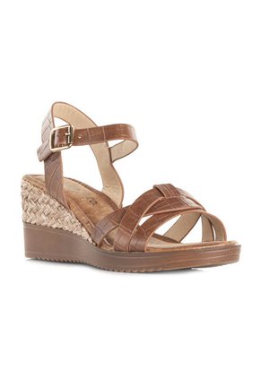 Sandalias Café Para Dama, Tacón Con Yute, COSMOS