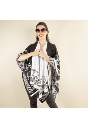 Ruana Color Negro Blanco, Estilo En Líneas En La Parte Inferior De Mujer COSMOS 101104