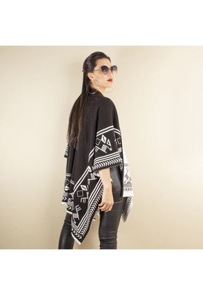 Ruana Color Negro Blanco, Estilo En Líneas En La Parte Inferior De Mujer COSMOS 101104