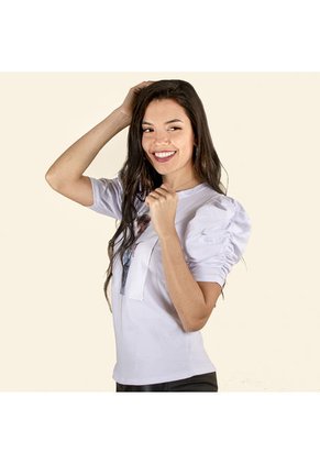 Camisa Blanca Cosmos, Con Manga Bombacha