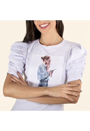 Camisa Blanca Cosmos, Con Manga Bombacha