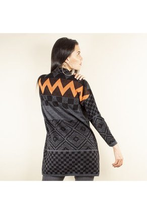 Gabán Tejido Negro Para Dama, Con Franjas Naranjas COSMOS 100503