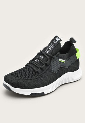 Tenis Lifestyle Negro-Blanco-Verde Neón Crosby Kids