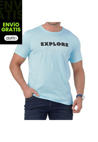 Camiseta Mateo Estampada Azul Celeste Croydon Para Hombre Croydon