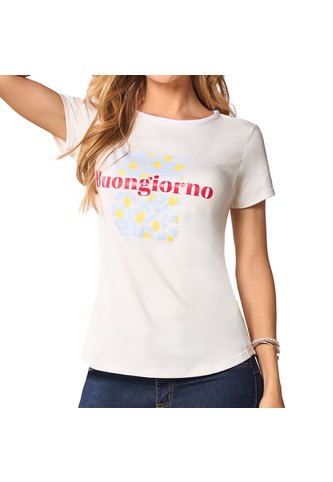 Camiseta Estampada Buongiorno Marfil Croydon Para Mujer Croydon