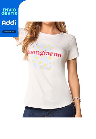 Camiseta Estampada Buongiorno Marfil Croydon Para Mujer Croydon
