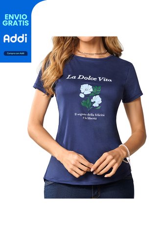 Camiseta Estampada Dolce Azul Osc Croydon Para Mujer Croydon