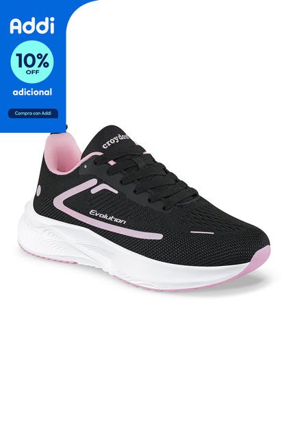 Tenis Running Fuol Negro-Rosa Para Mujer Croydon
