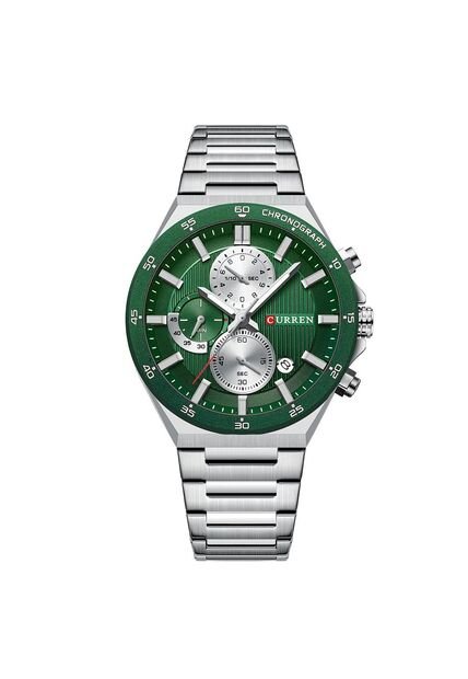 Reloj Curren 8481 Cronógrafo Tablero Verde - Plata