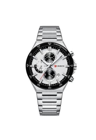 Reloj Curren 8481 Cronógrafo Tablero Blanco - Plata Curren