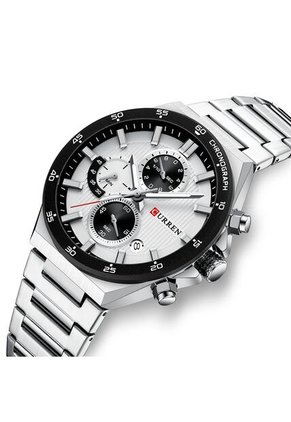Reloj Curren 8481 Cronógrafo Tablero Blanco - Plata