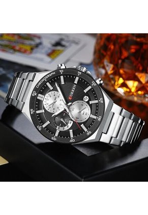 Reloj Curren 8481 Cronógrafo Tablero Negro - Plata