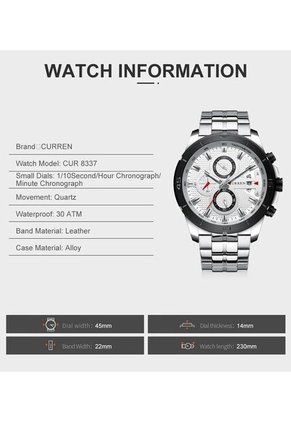 Reloj Curren 8337 Cronógrafo Tablero Blanco - Plata