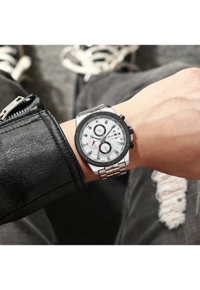 Reloj Curren 8337 Cronógrafo Tablero Blanco - Plata