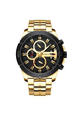 Reloj Curren 8337 Cronógrafo Tablero Negro - Dorado Curren