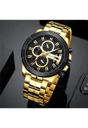 Reloj Curren 8337 Cronógrafo Tablero Negro - Dorado