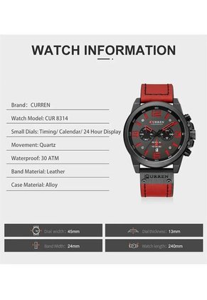 Reloj Curren 8314 Cronógrafo Tablero Negro - Rojo