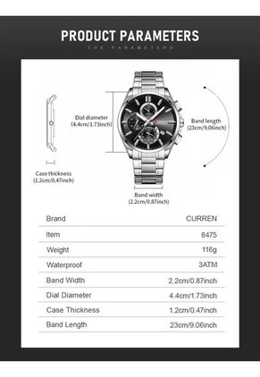 Reloj Curren 8475 Cronógrafo Fondo Negro - Plata