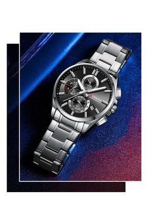 Reloj Curren 8475 Cronógrafo Fondo Negro - Plata