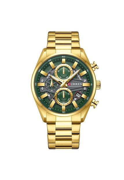 Reloj Curren 8495 Cronógrafo Tablero Verde - Dorado