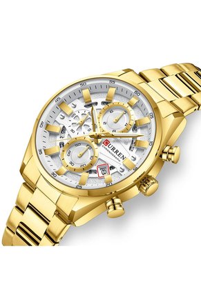 Reloj Curren 8495 Cronógrafo Tablero Blanco - Dorado