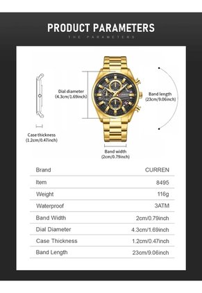 Reloj Curren 8495 Cronógrafo Tablero Negro - Dorado