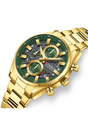 Reloj Curren 8495 Cronógrafo Tablero Verde - Dorado