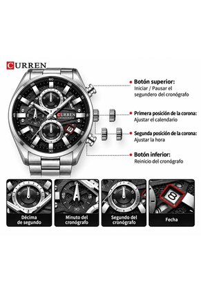 Reloj Curren 8495 Cronógrafo Tablero Negro - Plata