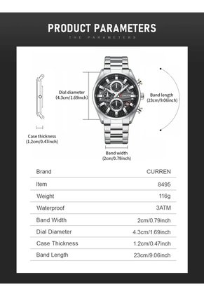Reloj Curren 8495 Cronógrafo Tablero Negro - Plata