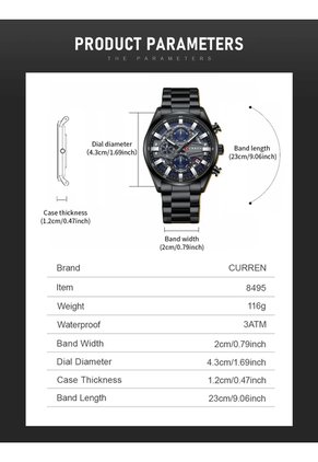 Reloj Curren 8495 Cronógrafo Tablero Negro - Negro